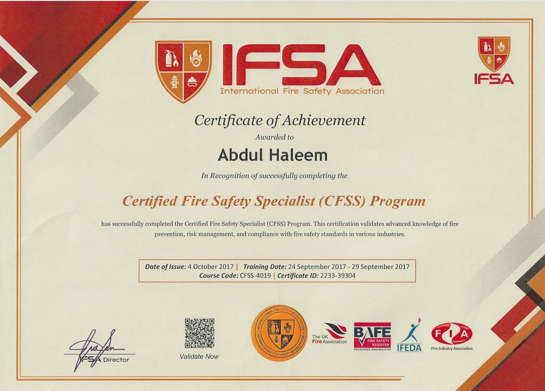 Fire Safety Specialist Program Certificate